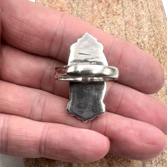 Navajo Native American Sterling Silver Natural Spiderweb Turquoise Ring 7.5 - Picture 6 of 6